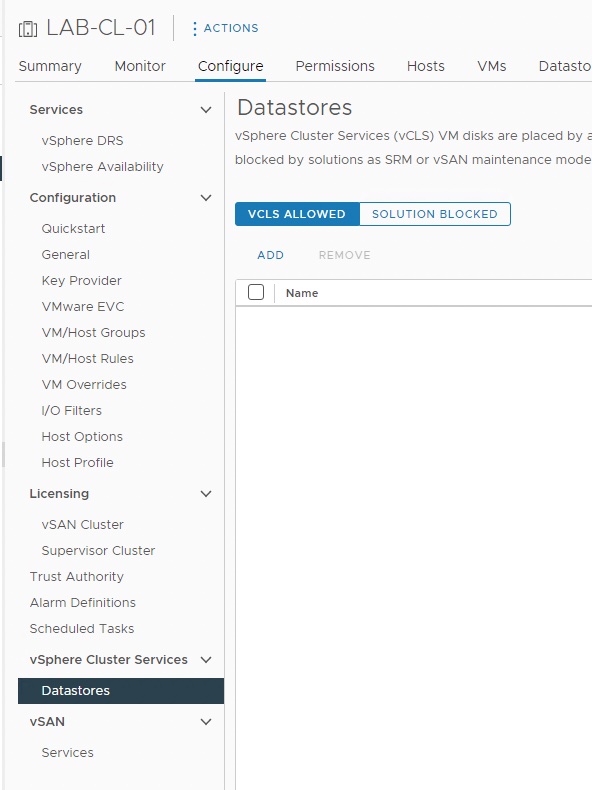 vSphere Cluster Services Allowed Datastores