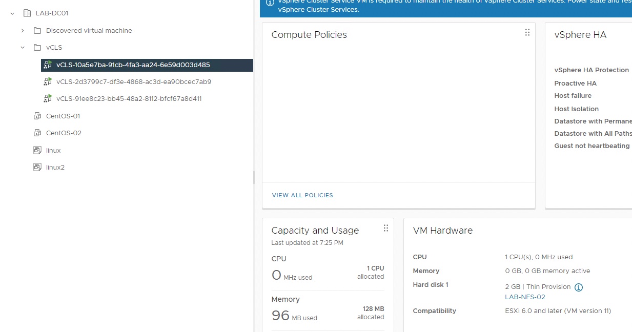 vSphere Cluster Services VM Datastore