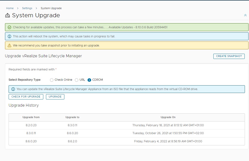 vrslcm - check for upgrade